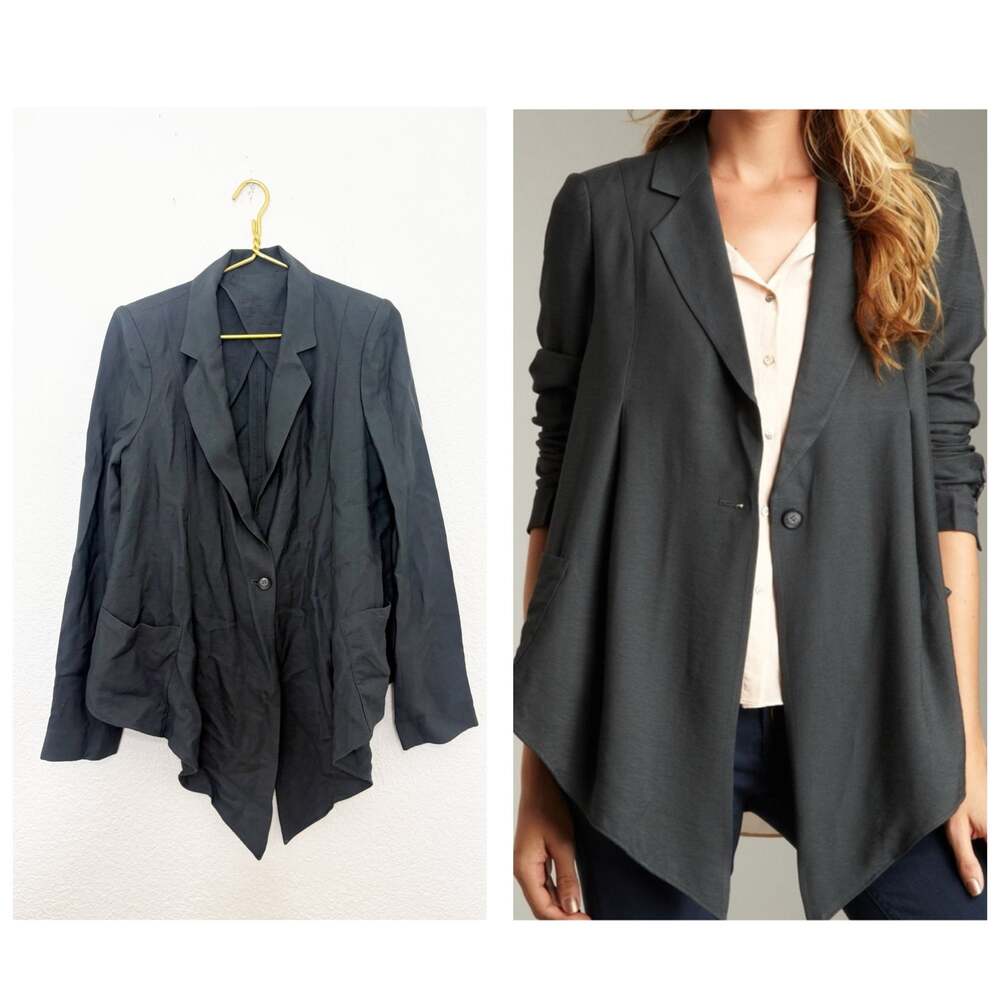Elizabeth & James Grey Tokyo Jim Blazer Jacket High Low Asymmetric Hem Preppy